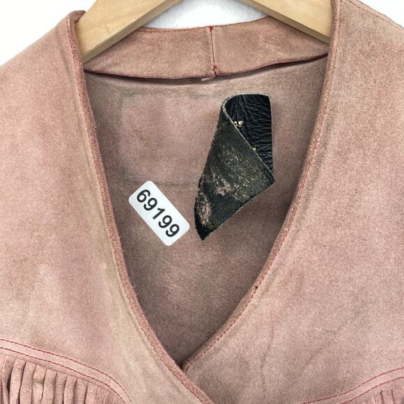 Vtg IBEX Vest Womens M Elegance Leather Western Waistcoat Fringed Pink England - Picture 13 of 13